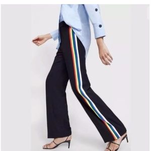 Zara Rainbow Stripe Flowy Black Wide Trouser Pants